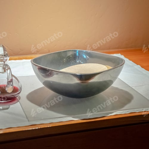 Preview: Square Holy Communion Wine And Wafers In A Church