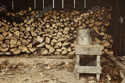 Preview: Freshly Chopped Logs Stacked Up In The Shed Ready For Use On The Fire.