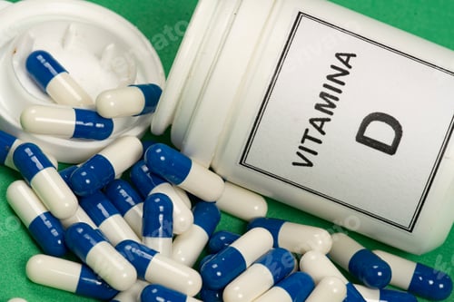 Preview: Vitamin D Container With Capsules Around.