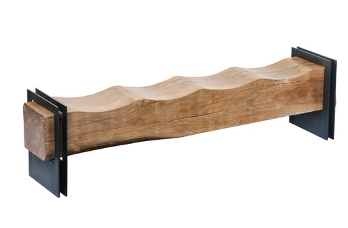Preview: Wooden Bench with Metal Supports on White