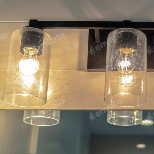 Preview: Square Frame Close Up Of Contemporary Bathroom Mirror Lights