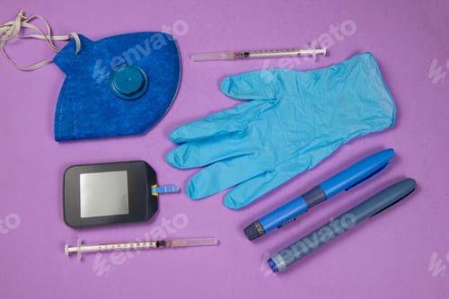 Preview: Objects That Represent Diabetes And Safety Protection Due To Pandemic