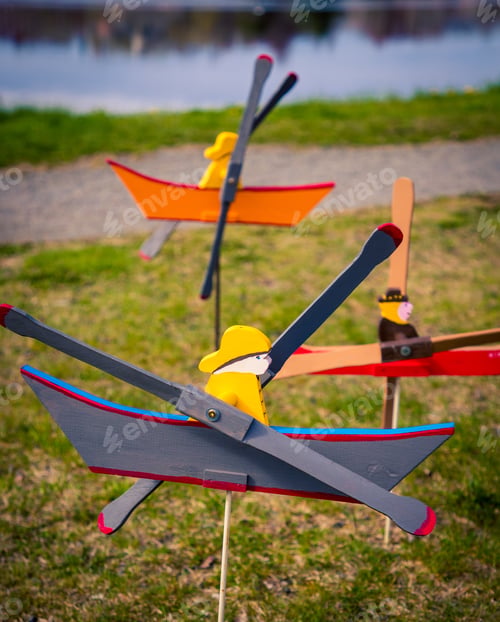 Preview: Wooden Whirligig Fisherman And Boat