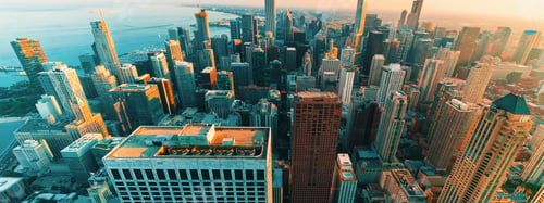 Preview: Chicago Cityscape Skyline At Sunset Aerial View
