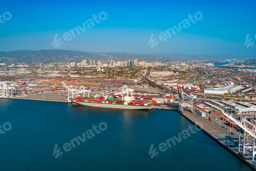 Preview: Oakland Harbor Port Terminal With Cargo Ship And Shipping Containers