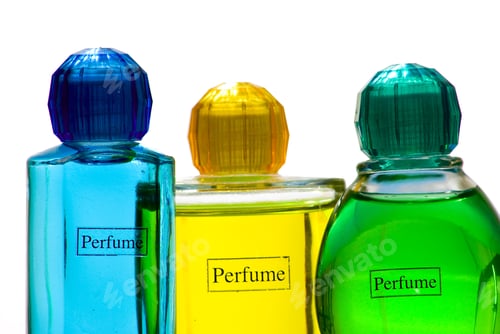 Preview: Colored Glass Of Perfume, Green, Yellow, Blue.