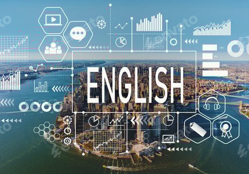 Preview: English With Aerial View Of Manhattan, Ny Skyline