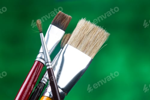 Preview: Detail Of Brush Bristles On Green Background.