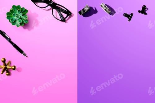 Preview: Office Supplies And A Plant - Flat Lay