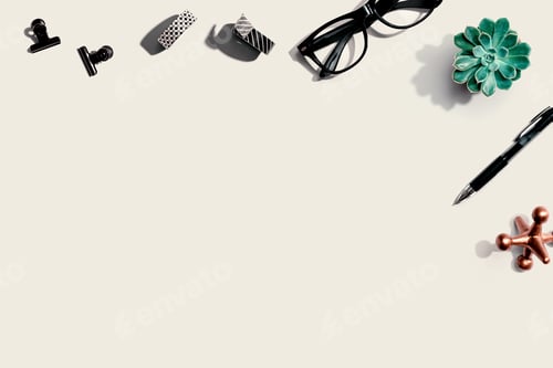 Preview: Office Supplies And A Plant - Flat Lay