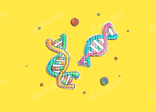 Preview: Dna Sequencing Theme With Cardboard Craft Drawings - Flatlay