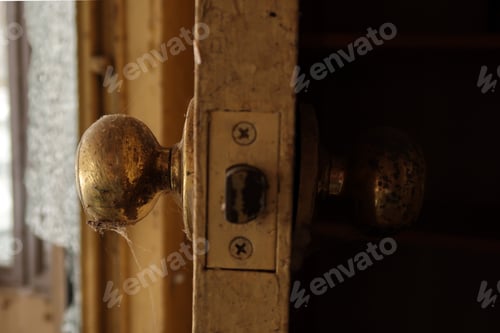 Preview: Old Door And Doorknob. Natural Light. Soft Focus.