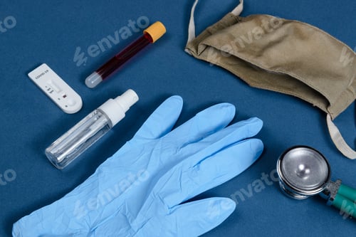 Preview: Coronavirus Protection Kit On Dark Blue Background