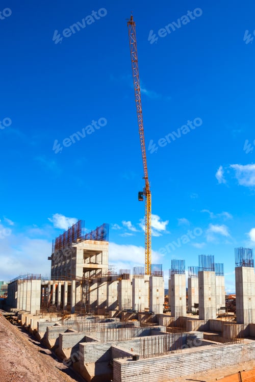 Preview: Crane And Construction Site Against Blue Sky