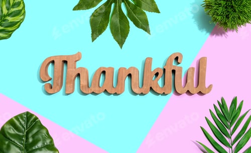 Preview: Thankful Wooden Text With Green Tropical Leaves