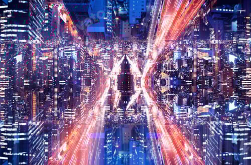 Preview: Aerial View Double Exposure Of A Massive Highway In Osaka, Japan