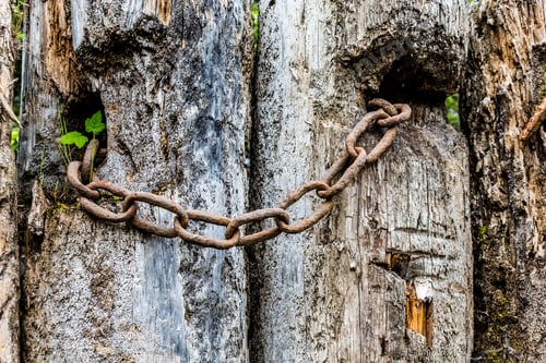 Preview: Old Rusty Chain On A Weathered Wooden Post