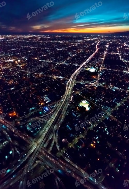 Preview: Aerial View Of A Massive Highway In Los Angeles, Ca At Night