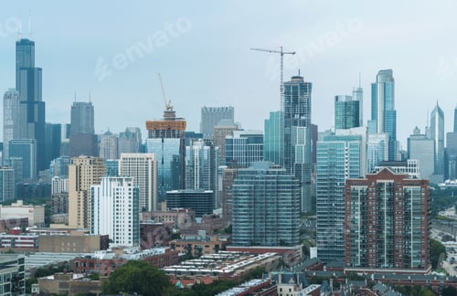 Preview: Downtown Chicago Cityscape Skyscrapers Skyline At Sunset