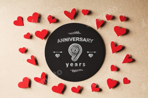 Preview: Anniversary 9 Years Message With Handmade Small Paper Hearts