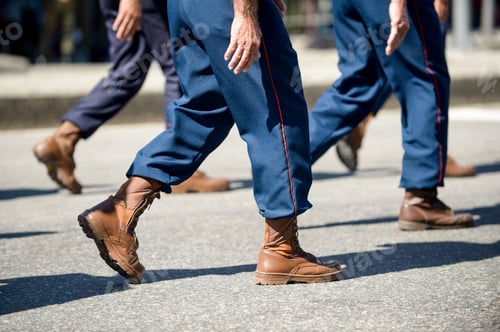 Preview: Military Marching In A Street. Legs And Shoes In Line.