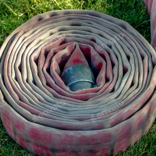 Preview: Coiled Fire Hose On A Grassy Ground