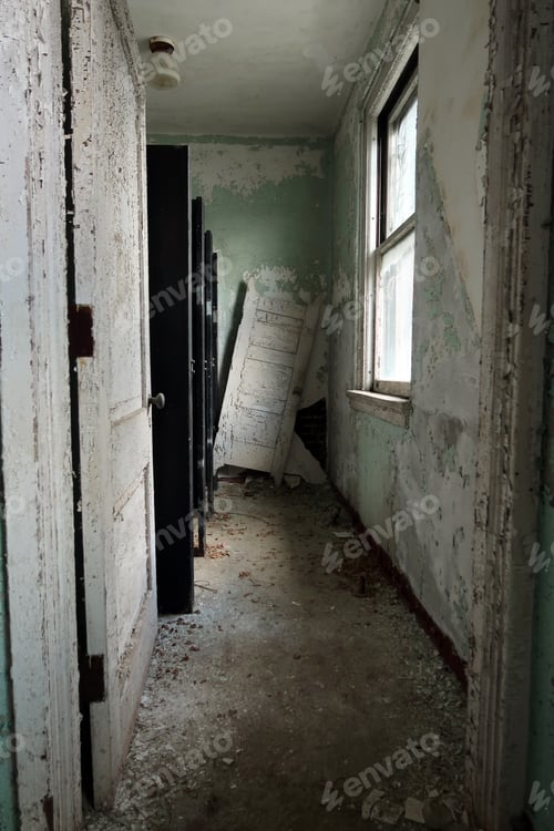 Preview: Spooky Hallway In An Abandoned And Neglected Hospital. Natural Light.