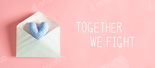 Preview: Together We Fight Message With A Blue Heart Cushion In An Envelope