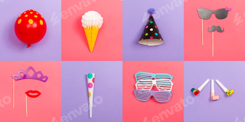 Preview: Party Theme With Celebration Accessories On Vibrant Square Titles