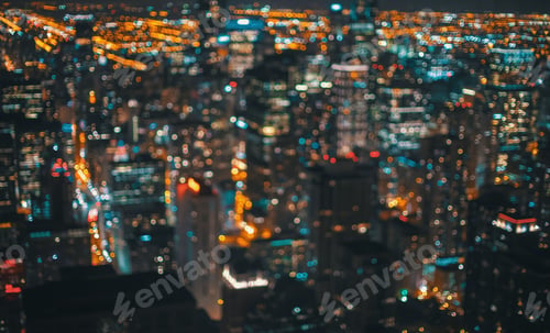 Vista previa: Blurred Bokeh Chicago Abstract Cityscape Skyline At Night