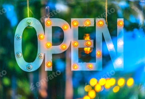 Preview: Open Sign With Out Of Focus Light Bulbs