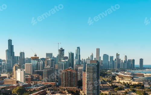 Preview: Chicago Skyline Skyscrapers And Cityscape During Late Afternoon