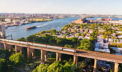 Preview: Aerial View Of The Hell Gate Bridge Over The East River In New York City