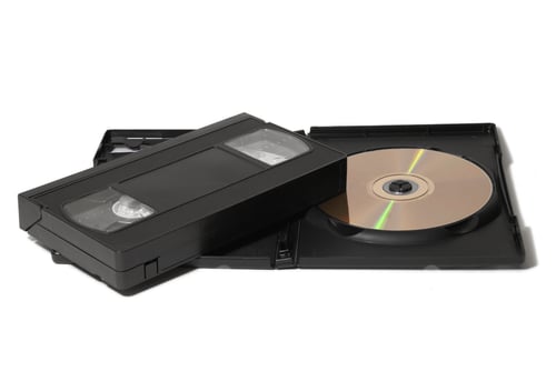 Preview: An Isolated Vhs Cassette Tape And A New Modern Dvd To Show The Changes Of Home Entertainment Over