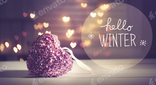Preview: Hello Winter Message With A Pink Heart With Heart Shaped Lights