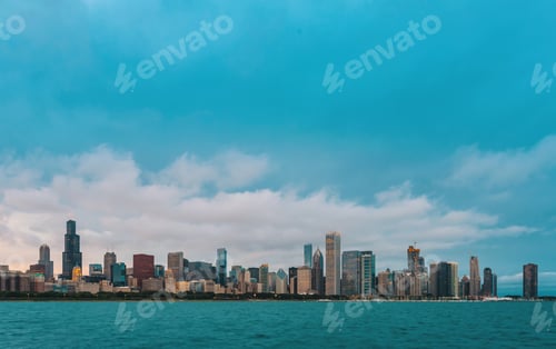 Preview: Downtown Chicago Cityscape Skyline At Twilight With Lake Michigan In The Foreground