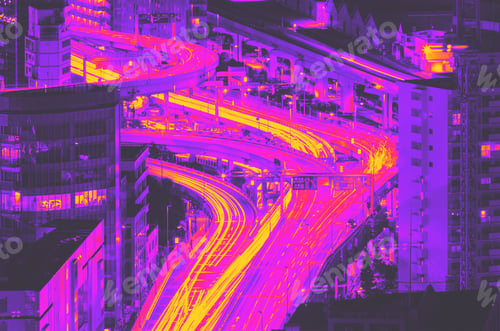 Preview: Aerial View Of A Highway Interesection In Minato, Tokyo, Japan At Night Synth Wave Style