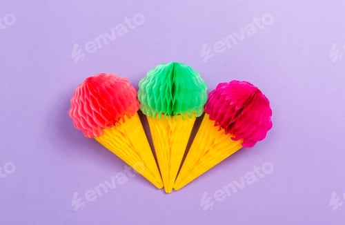 Preview: Ice Cream Cone Party Decoration On A Purple Paper Background