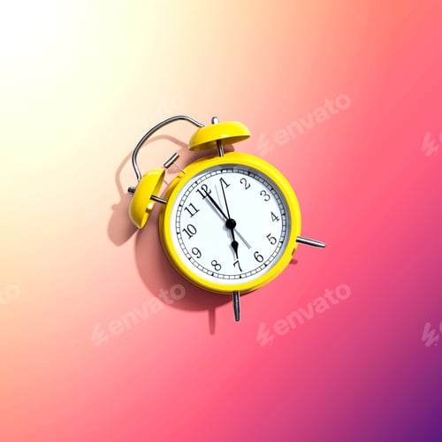 Preview: Yellow Vintage Alarm Clock With Shadow - Flat Lay