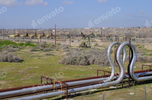 Preview: Kern County, California, Oil Fields Showing Heaters And Steam Pipes Used To Heat Crude In The Ground
