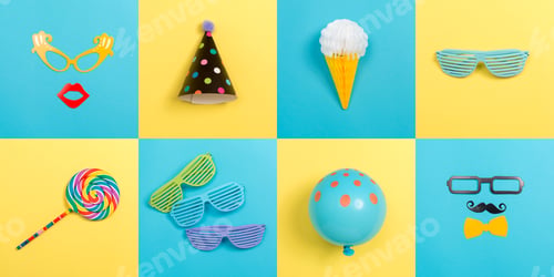 Preview: Party Theme With Celebration Accessories On Vibrant Square Titles