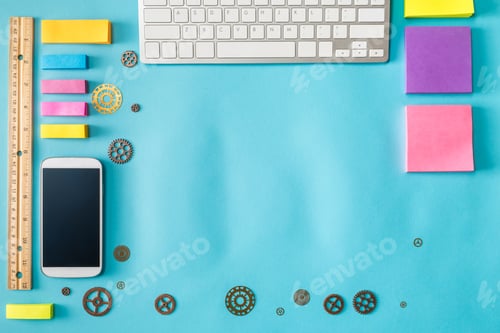 Preview: Overhead View Of Workstation Various Technology Tools