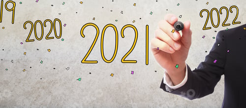 Preview: 2021 New Year Theme With Businessman On Gray Wall Background