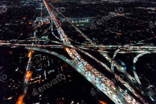 Preview: Aerial View Of A Massive Highway In Los Angeles, Ca At Night