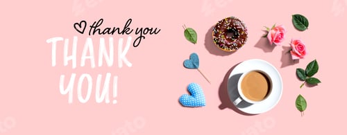 Preview: Thank You Message With A Cup Of Coffee And A Donut - Flat Lay