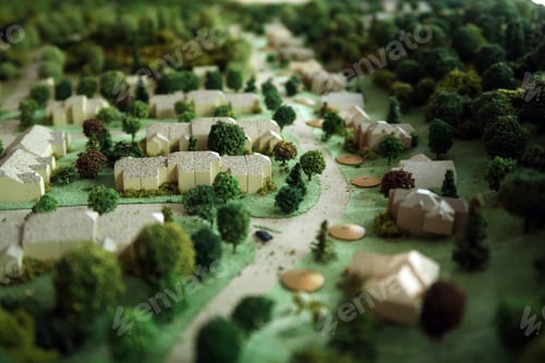 Preview: High Angle. Miniature Scene Representing A Neighborhood That Is Going To Be Built. Blurred Edges.