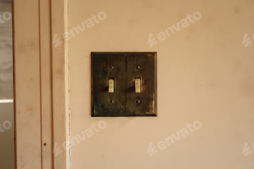 Preview: Lightswitch On An Old, Dirty Wall. Centered. Natural Light.
