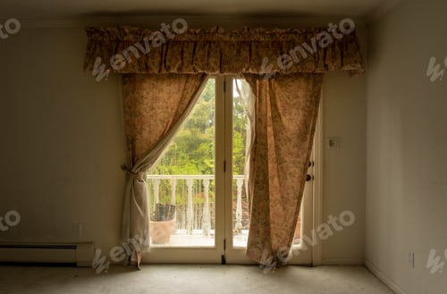 Preview: Vacant Room With Old Curtains Left Behind. Natural Light.