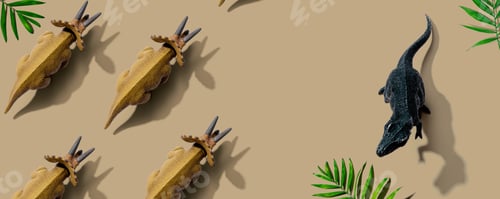 Preview: Tyrannosaurus And Triceratops Figures With Shadow - Flat Lay