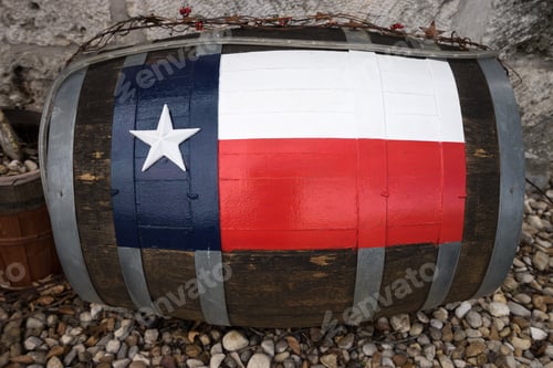 Preview: Texas Flag Painted On A Wooden Barrel